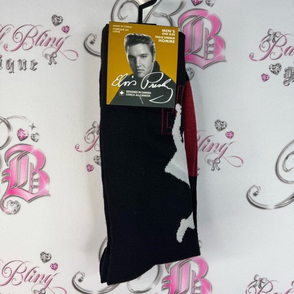 Elvis Presley socks singing dance red white Men's Black socks one size fits all